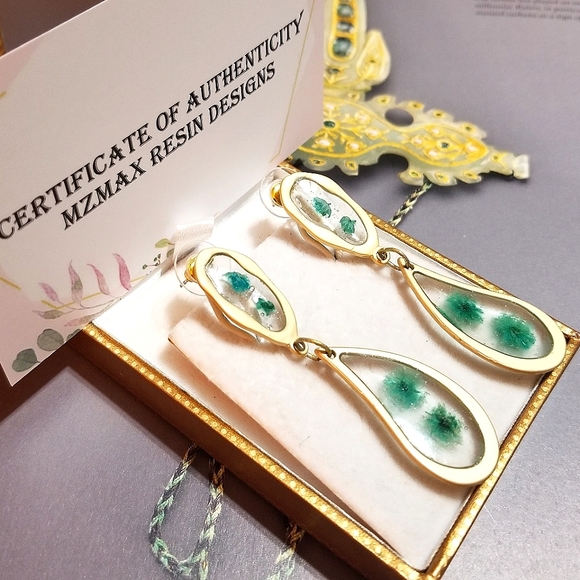 MzMax Resin Designs Blueish Green Babies Breathe Long Earrings - Picture 4 of 4